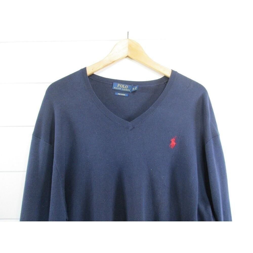 Polo Ralph Lauren Mens 100% Pima Cotton V Neck Long Sleeve Sweater sz XL Blue
